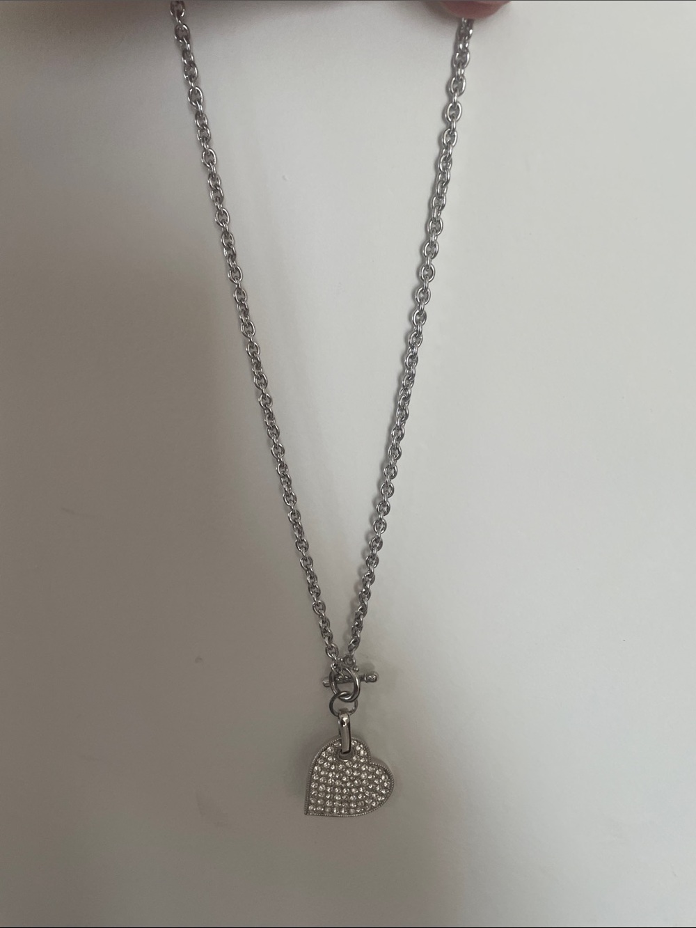 bebe Silver Pave Heart Pendant Necklace